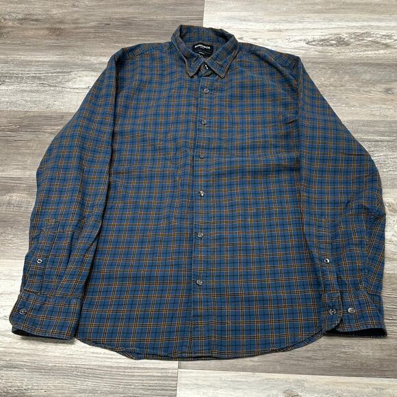 Bonobos Blue‎ Orange Plaid Mens XL Standard Fit Stretch Button Up Flannel Shirt - Picture 2 of 10